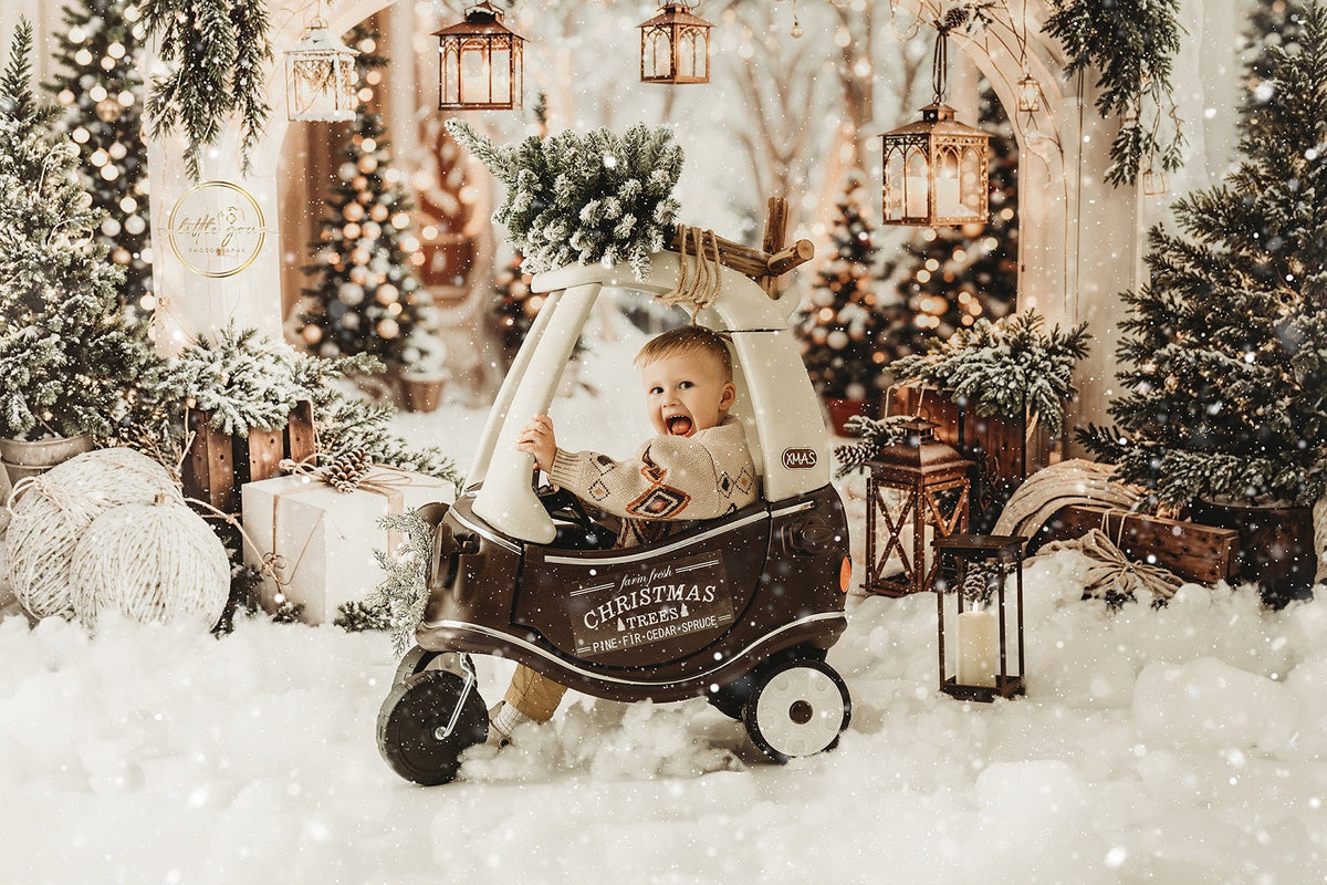 Kate Christmas Arch Garland Snow Trees Printed Backdrop Designed by Emetselch